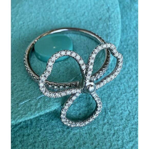 TIFFANY & CO. Platinum Pt950 Diamond & Tanzanite Paper Flowers Ring Sz 6